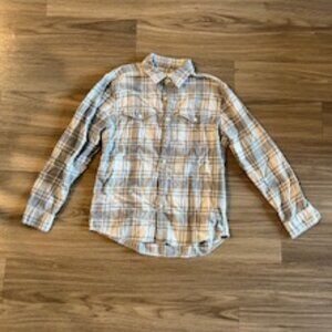 Men's American Eagle White and Grey Plaid Flannel Button Down Size Medium